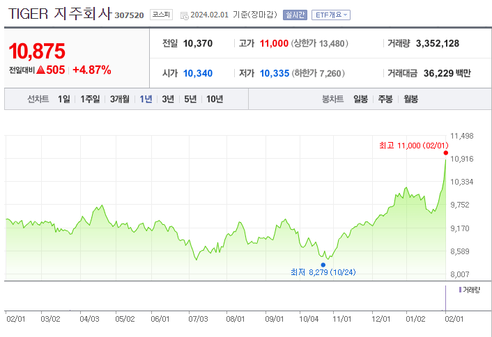 타이거 지주회사 차트